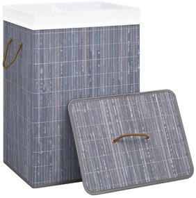 Cesto para roupa suja c/ 2 secções 72 L bambu cinzento