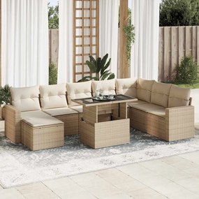 vidaXL 9 pcs conjunto de sofás p/ jardim com almofadões vime PE bege