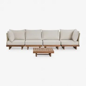 Conjunto De Sofá Modular Dailin De 4 Peças Para Sala De Estar Com 2 Poltronas De Canto E Mesa De Centro Em Madeira De Acácia Castanho Acácia - Sklum