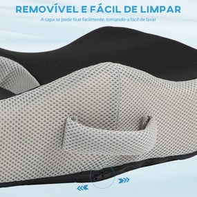 Almofada de Assento com Espuma de Viscoelástica para Cadeira com Base Antiderrapante e Capa de Malha 44x39x13 cm Preto