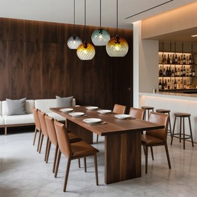 Candeeiro suspenso bronze com vidro fumado âmbar e verde retangular 4-luzes - Bao