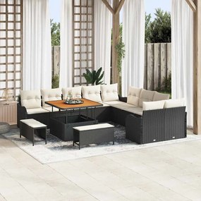 Conjunto de Sofá de Jardim com 13 Peças em Rattan Poliéster Preto