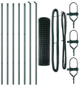 Cerca Euro com 7 postes, 1x10 m, em aço galvanizado verde