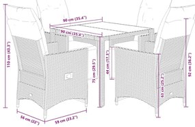 5 pcs conjunto bistrô p/ jardim c/ almofadões vime PE castanho