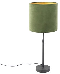 Candeeiro de mesa preto com abajur de veludo verde com dourado 25 cm - Parte Country / Rústico