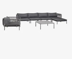 Conjunto De Jardim Com Sofá Modular De Canto De 4 Peças Com Mesa De Centro, Puff E Poltrona Em Aço Roubly Cinza Grafito - Sklum
