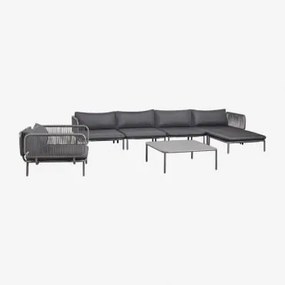 Sofá De Jardim Modular De 4 Peças Com 2 Poltronas De Canto, Pufe, Poltrona E Mesa De Centro Roubly Cinza Grafito - Sklum