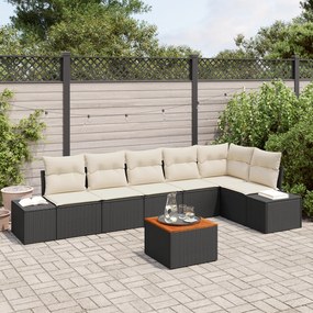 Conjunto de Sofás de Jardim 7 Peças com Almofadas Preto Rattan Acácia
