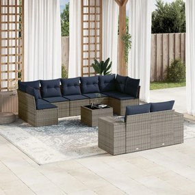 vidaXL 10 pcs conjunto sofás p/ jardim c/ almofadões vime PE cinzento