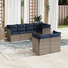 vidaXL 7 pcs conjunto sofás p/ jardim c/ almofadões vime PE cinzento