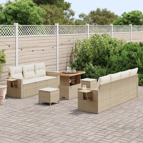 Conjunto de Sofá de Jardim de 10 Peças com Almofadas Bege Rattan Polip