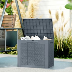 Caixa de arrumação para exterior de 97 L com pegas embutidas 56 x 41 x 50 cm, caixa de arrumação para exterior estanque, cinzento claro