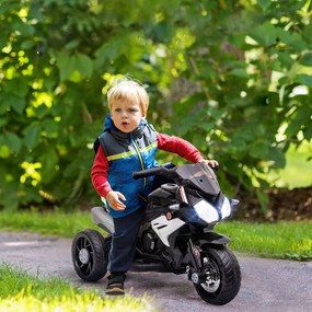 HOMCOM Motocicleta Elétrica Infantil com 3 Rodas Triciclo para Crianças acima de 3 anos com Bateria 6V Recarregável Funções de Música Buzina Faróis 86x42x52cm Preto e Branco