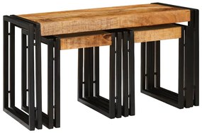 vidaXL Mesa de Ninho 3 pcs Madeira mango sólida e metal rugoso