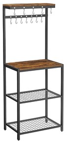 Unidade de armazenamento de cozinha VASAGLE, organizador de prateleiras e suporte para padeiro com prateleiras de armazenamento, 12 ganchos, prateleira para forno de micro-ondas industrial, 60 x 40 x 151,5 cm, marrom rústico e preto KKS021B01