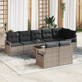 Conjunto de Sofá de Jardim de 8 Peças com Almofadas Negras de Rattan P