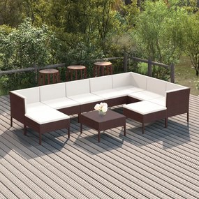 vidaXL 10 pcs conjunto lounge jardim c/ almofadões vime PE castanho
