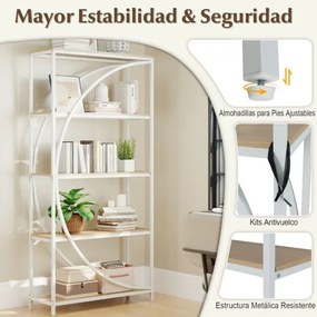 Estante de 5 níveis 86 x 30 x 175 cm com prateleiras de armazenamento abertas branco e Natural