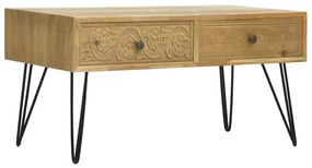 vidaXL Mesa centro 2 gavetas esculpidas 80x40x40,5cm madeira castanho