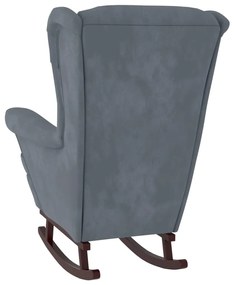Cadeira de baloiço c/ pernas em seringueira veludo cinza-escuro
