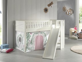 Conjunto cama Infantil SCOTT + escorrega + cortina de brincar BIRDY Branca