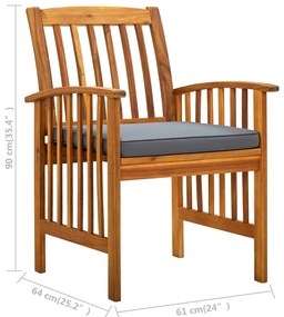 Cadeiras de jantar p/ jardim 3 pcs c/ almofadões acácia maciça