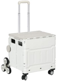 Carrinho de Armazenamento Dobrável Carrinho de Compras com 2 Rodas para Subir Escadas Capacidade 35L 48x43x95 cm Branco