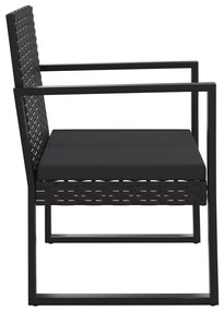 3 pcs conjunto lounge de jardim c/ almofadões vime PE preto