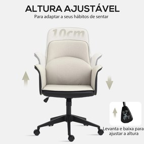 Cadeira de Escritório Giratória com Altura Ajustável Basculante Apoio para os Braços 66x65x93-103 cm Bege e Preto