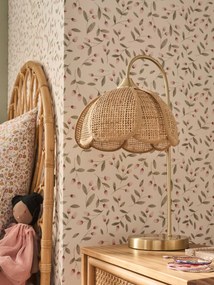 Candeeiro de mesa flor em rattan e pé em latão dourado