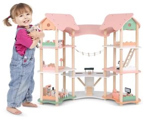 Conjunto de cozinha infantil 2 em 1 de madeira e barro, dupla face, com cobertura