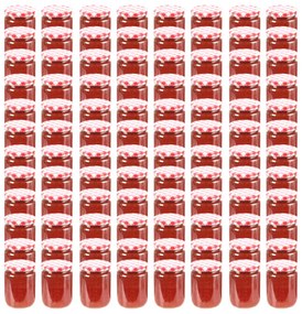 vidaXL Frascos de vidro com tampas brancas e vermelhas 96 pcs 230 ml