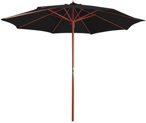 vidaXL Guarda-sol com mastro de madeira 300x258 cm preto