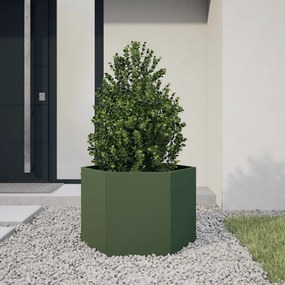 Vaso/floreira de jardim hexagonal 69x60x45cm aço verde azeitona