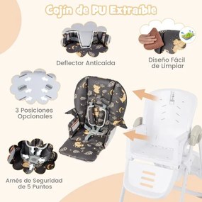 Cadeira refeição alta convertível para bebés com 90-105 cm Cadeira de colo ajustável em altura com tabuleiro amovível Encosto para as costas Apoio par