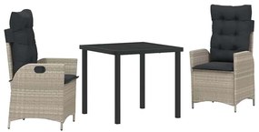 Conjunto de Jantar de Jardim com 3 Peças e Almofadas Cinza Claro em Ra