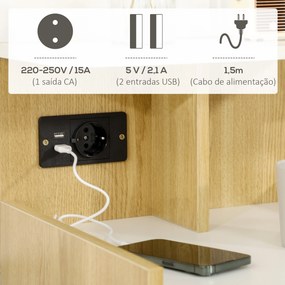 Mesa de Cabeceira Moderna Mesa de Cabeceira com Entrada USB Tomada Elétrica Gaveta e Prateleiras 40x40x60 cm Madeira