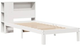 Cama com estante sem colchão 90x200 cm pinho maciço branco