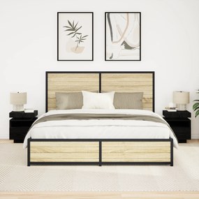 Mesa de cabeceira vidaXL com luzes LED 2 pcs Carvalho preto 40x39x48,5 cm