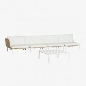 Conjunto De Jardim Com Sofá Modular De Canto De 4 Peças E Mesa De Centro Em Aço Roubly Beige De Amêndoa - Sklum