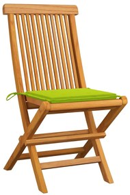 Cadeiras jardim c/ almofadões verde brilhante 2 pcs teca maciça