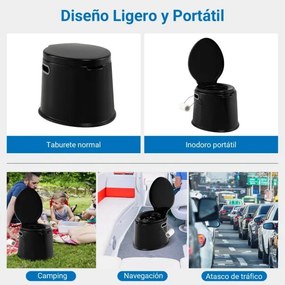 Sanita portátil 5 L para campimo 41 x 49 x 34 cm com tampa e cubo interno removível, WC portátil para viagens ao ar livre Preta