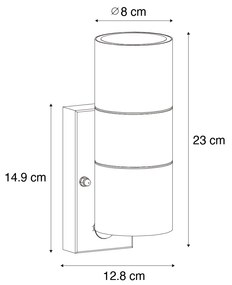 Candeeiro de parede exterior preto AR70 de 2 luzes com sensor de movimento - Duo Moderno