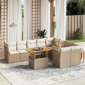 10 pcs conjunto de sofás p/ jardim com almofadões vime PE bege