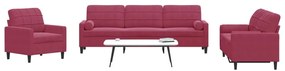 3pcs conjunto sofás c/ almofadões e rolos veludo vermelho tinto