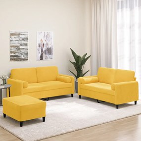 vidaXL 3 pcs conjunto sofás c/ almofadas/almofadões veludo amarelo
