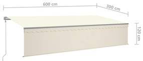 Toldo automático c/ estore/LED/sensor de vento 6x3 m cor creme