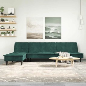 vidaXL Sofá-cama em forma de L 255x140x70 cm veludo verde-escuro