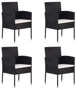vidaXL Cadeiras de jardim c/ almofadões branco nata 4pcs vime PE preto