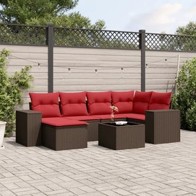 vidaXL 7 pcs conjunto de sofás jardim c/ almofadões vime PE castanho